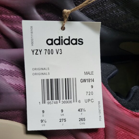 Size 9.5 - Adidas Yeezy 700 V3 Fade Carbon - GW1814 - AUTHENTIC NEW!! - Picture 3 of 8